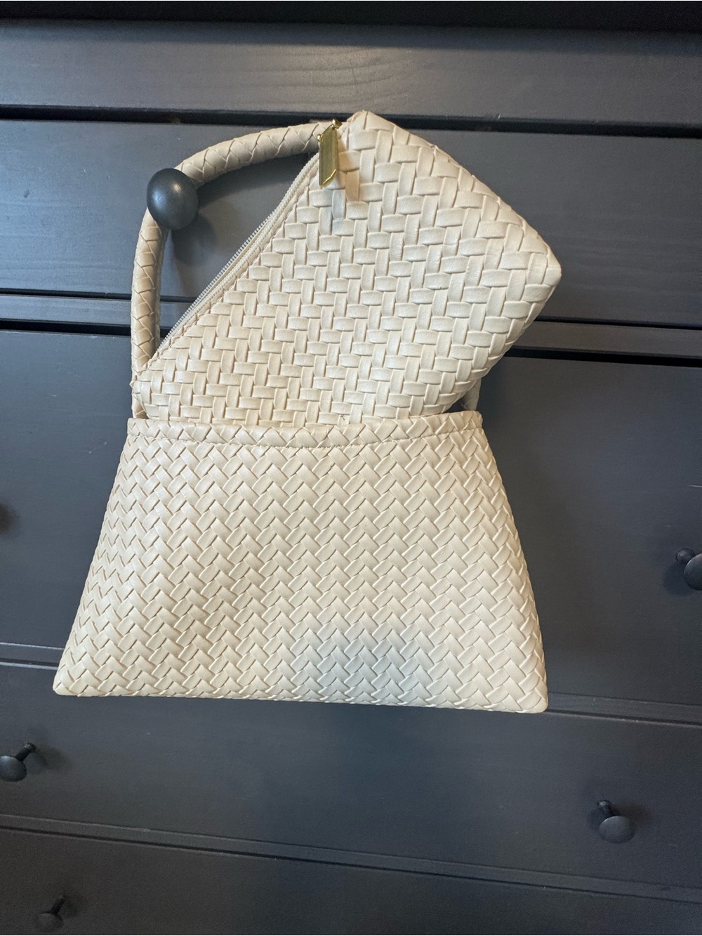 2-Piece Woven Cream Wristlet Bag & Zip Pouch
